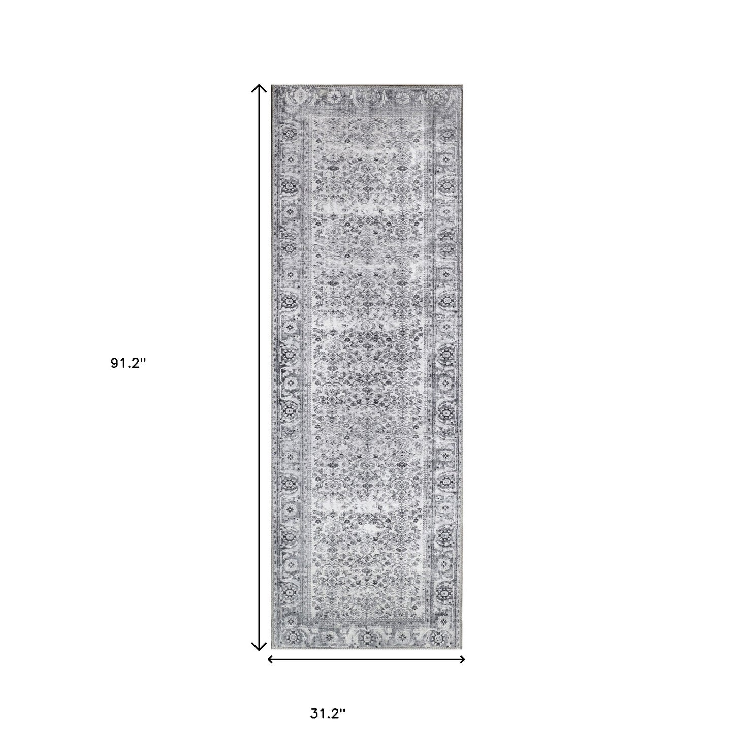 8' Charcoal Oriental Power Loom Stain Resistant Runner Rug