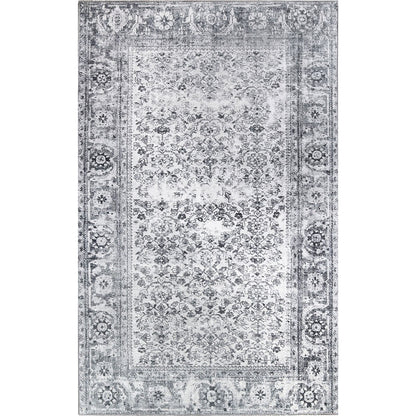 6' X 9' Charcoal Oriental Power Loom Stain Resistant Area Rug