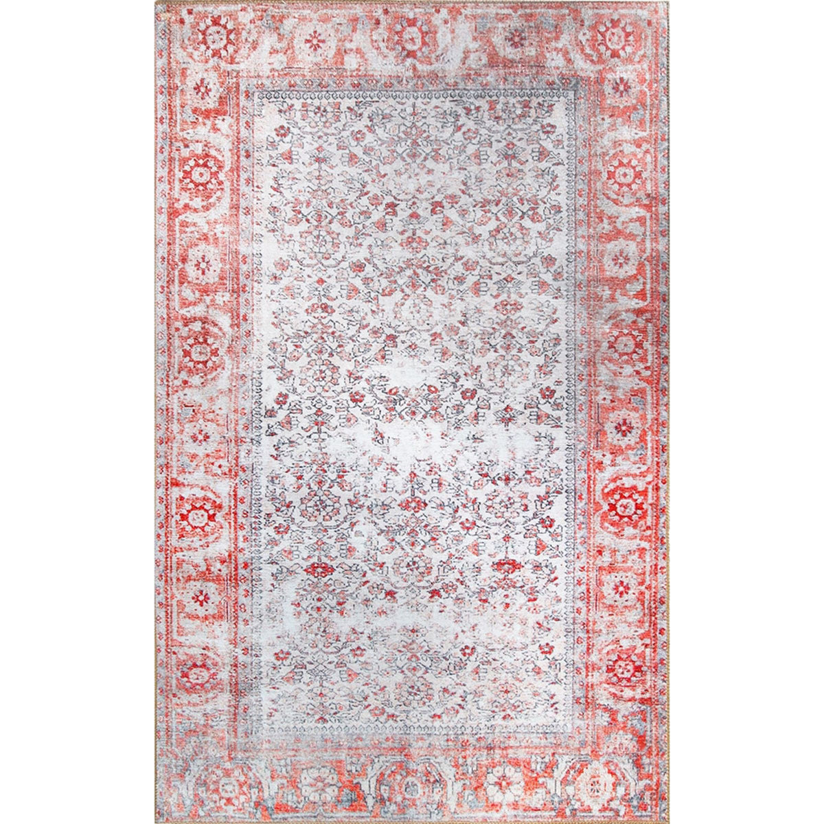 5' X 8' Berry Red Oriental Power Loom Stain Resistant Area Rug