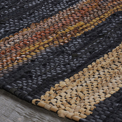 5' X 8' Navy Blue Striped Hand Woven Stain Resistant Area Rug