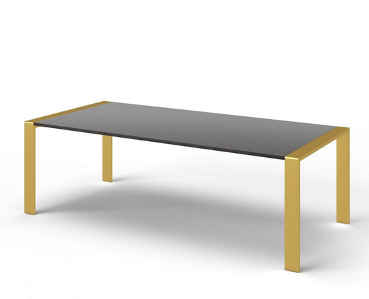 95" Gray And Brass Stainless Steel Dining Table
