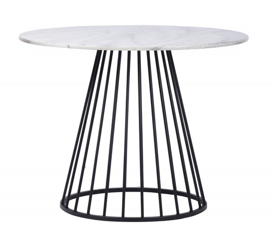 43" White And Black Rounded Manufactured Wood And Metal Dining Table