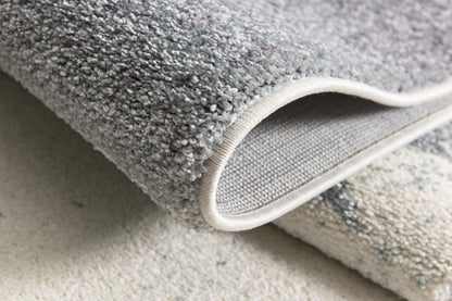 2' X 8' White And Blue Abstract Power Loom Stain Resistant Area Rug