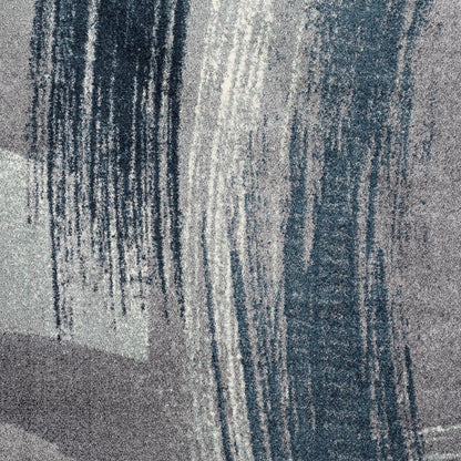 2' X 8' White And Blue Abstract Power Loom Stain Resistant Area Rug