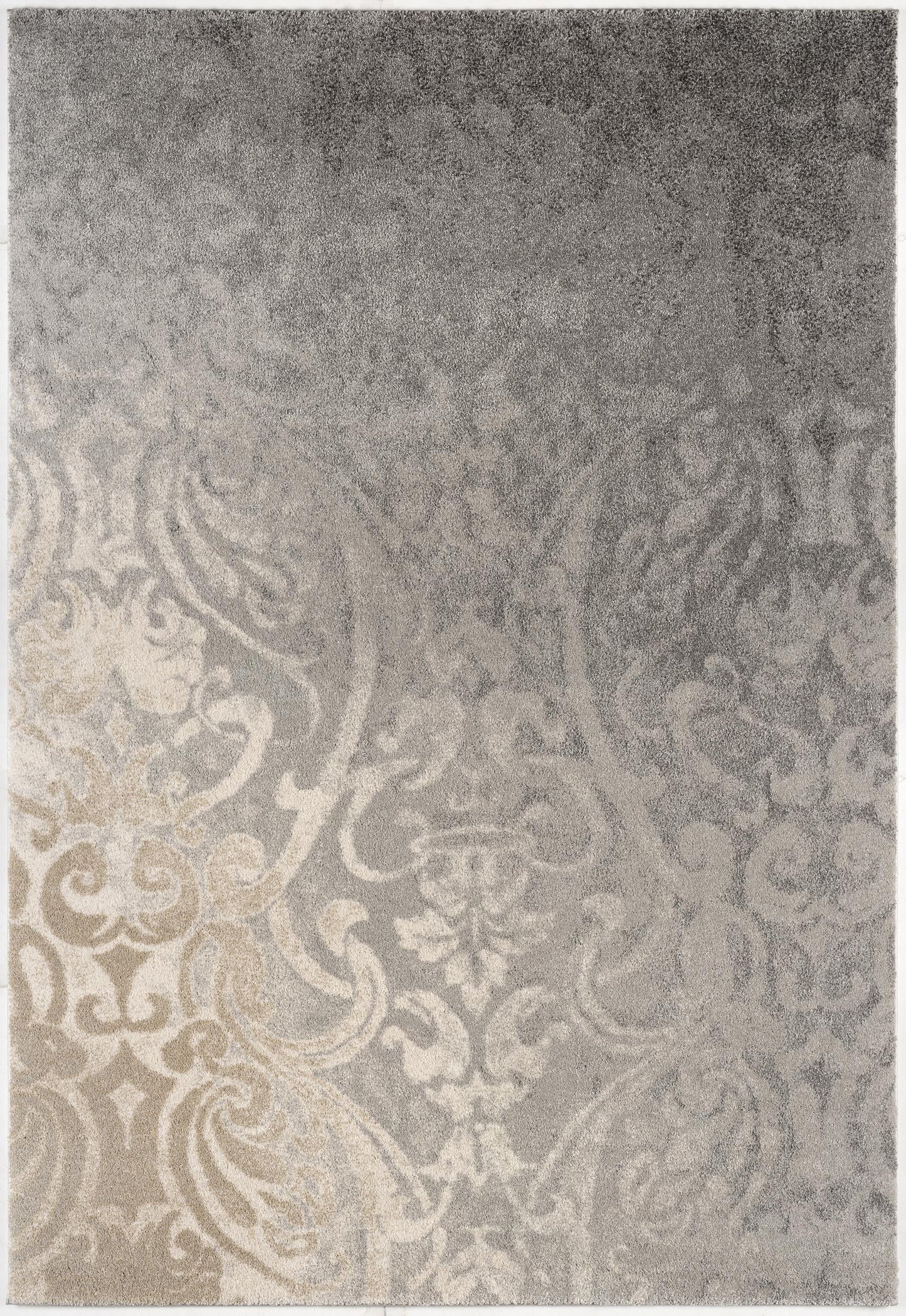 4' X 6' Grey Damask Power Loom Stain Resistant Area Rug