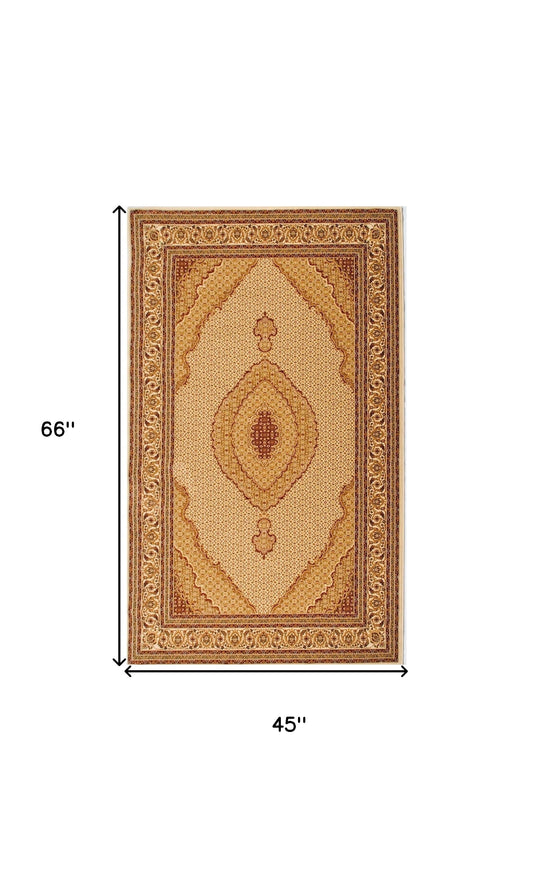 4' X 6' Cream Oriental Power Loom Stain Resistant Area Rug