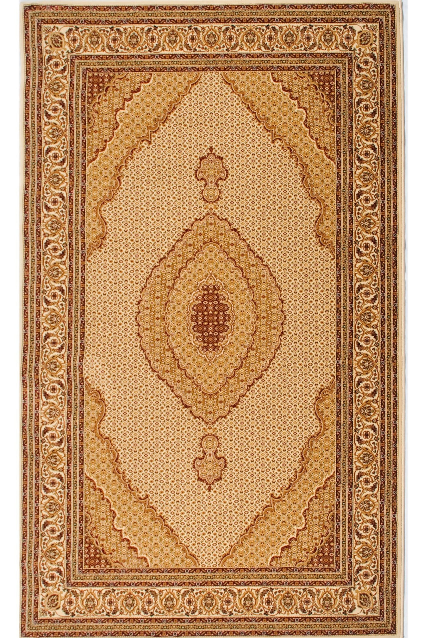 5' X 8' Cream Oriental Power Loom Stain Resistant Area Rug