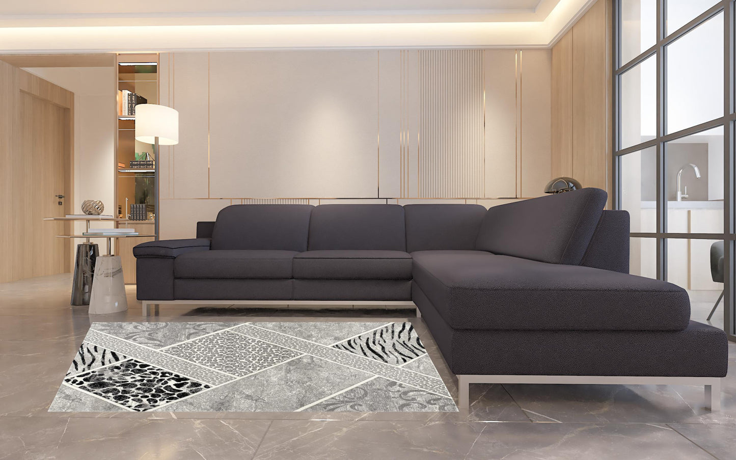 4' X 6' Grey Geometric Power Loom Stain Resistant Area Rug