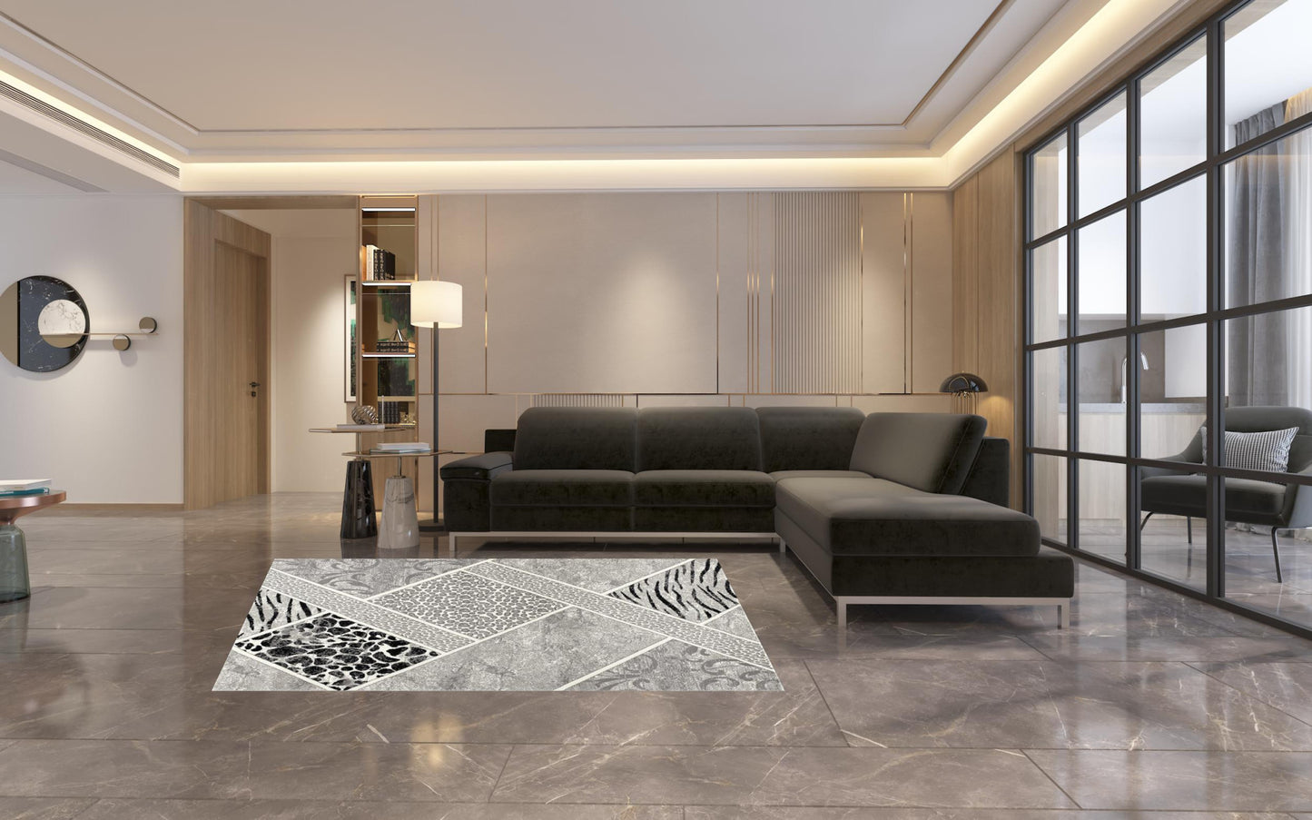 5' X 8' Grey Geometric Power Loom Stain Resistant Area Rug