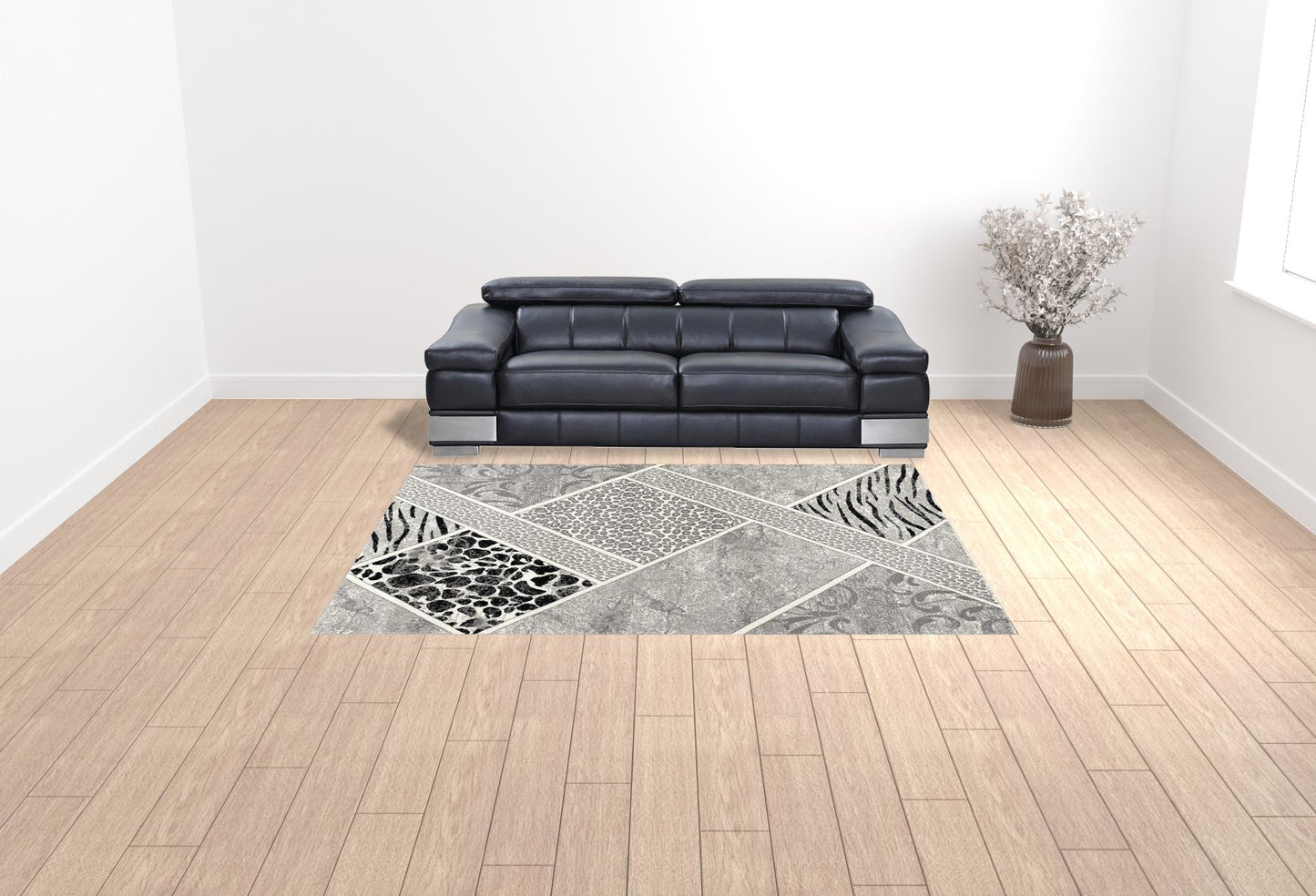 8' X 11' Grey Geometric Power Loom Stain Resistant Area Rug