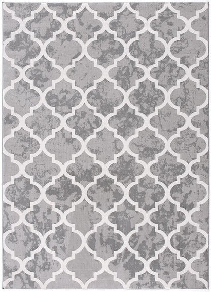 7' X 9' Grey Geometric Power Loom Stain Resistant Area Rug