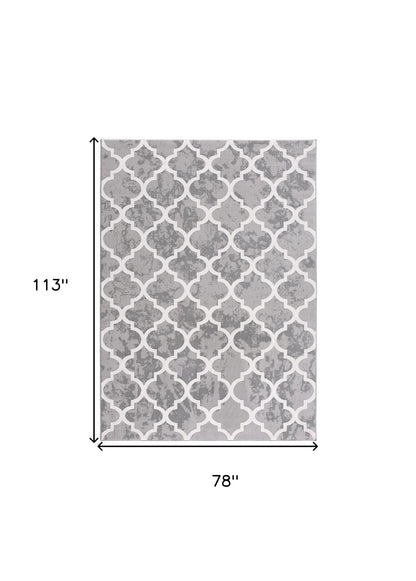 7' X 9' Grey Geometric Power Loom Stain Resistant Area Rug