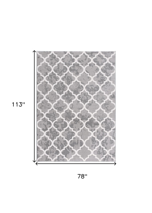 7' X 9' Grey Geometric Power Loom Stain Resistant Area Rug