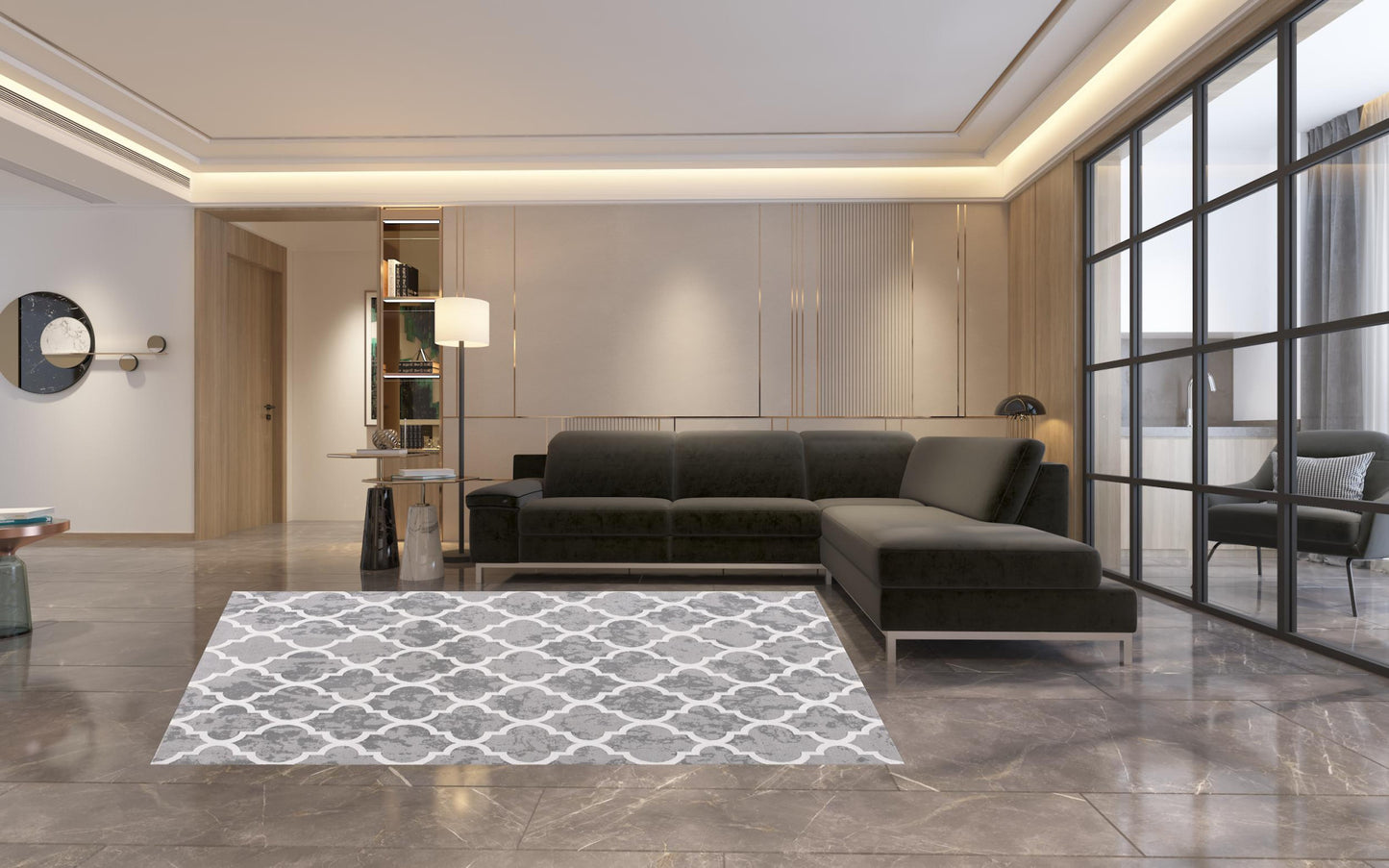 7' X 9' Grey Geometric Power Loom Stain Resistant Area Rug