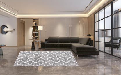 7' X 9' Grey Geometric Power Loom Stain Resistant Area Rug