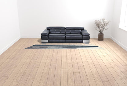 2' X 13' White And Blue Abstract Power Loom Stain Resistant Area Rug