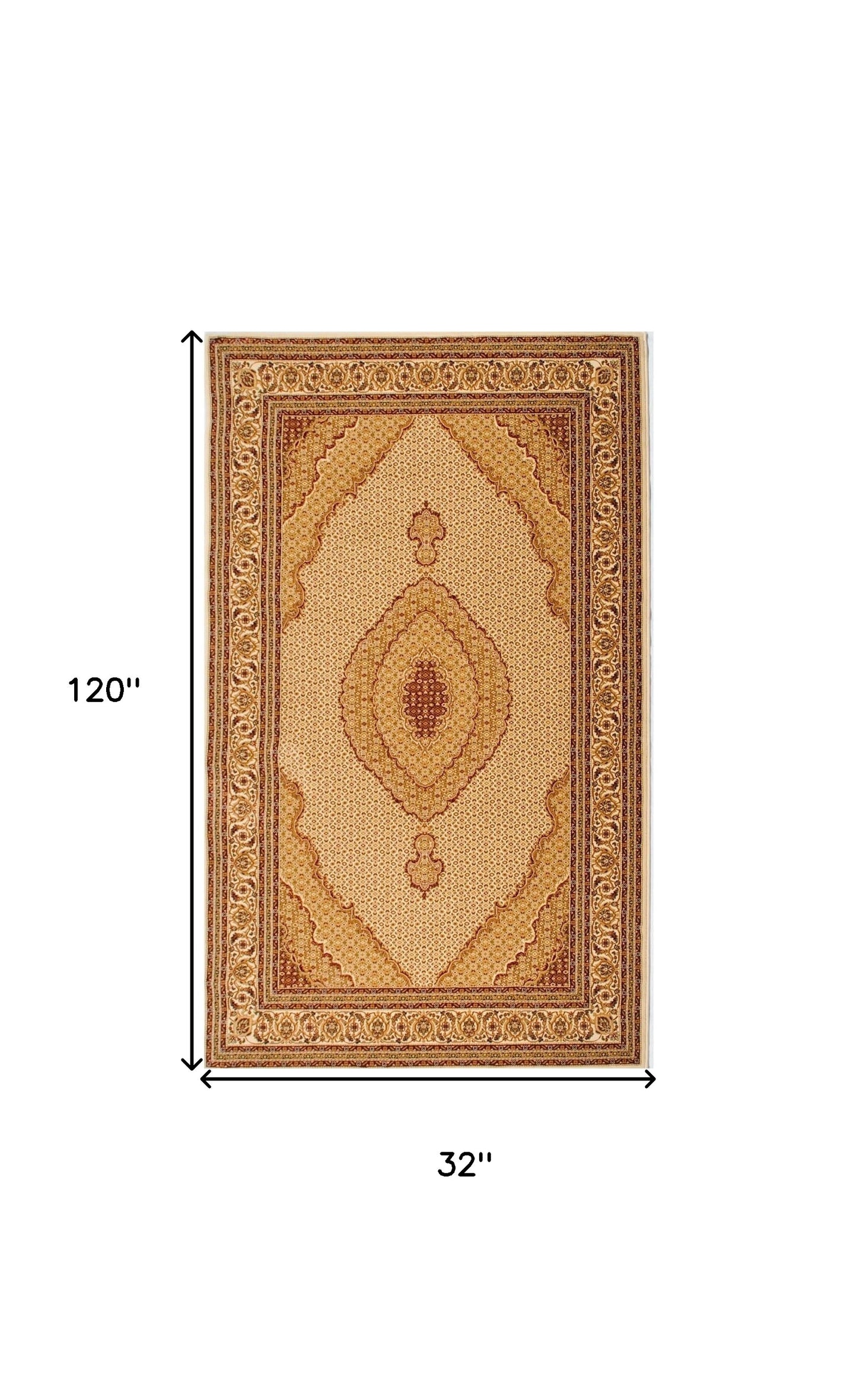 3' X 10' Cream Oriental Power Loom Stain Resistant Area Rug