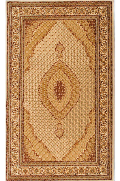 3' X 10' Cream Oriental Power Loom Stain Resistant Area Rug