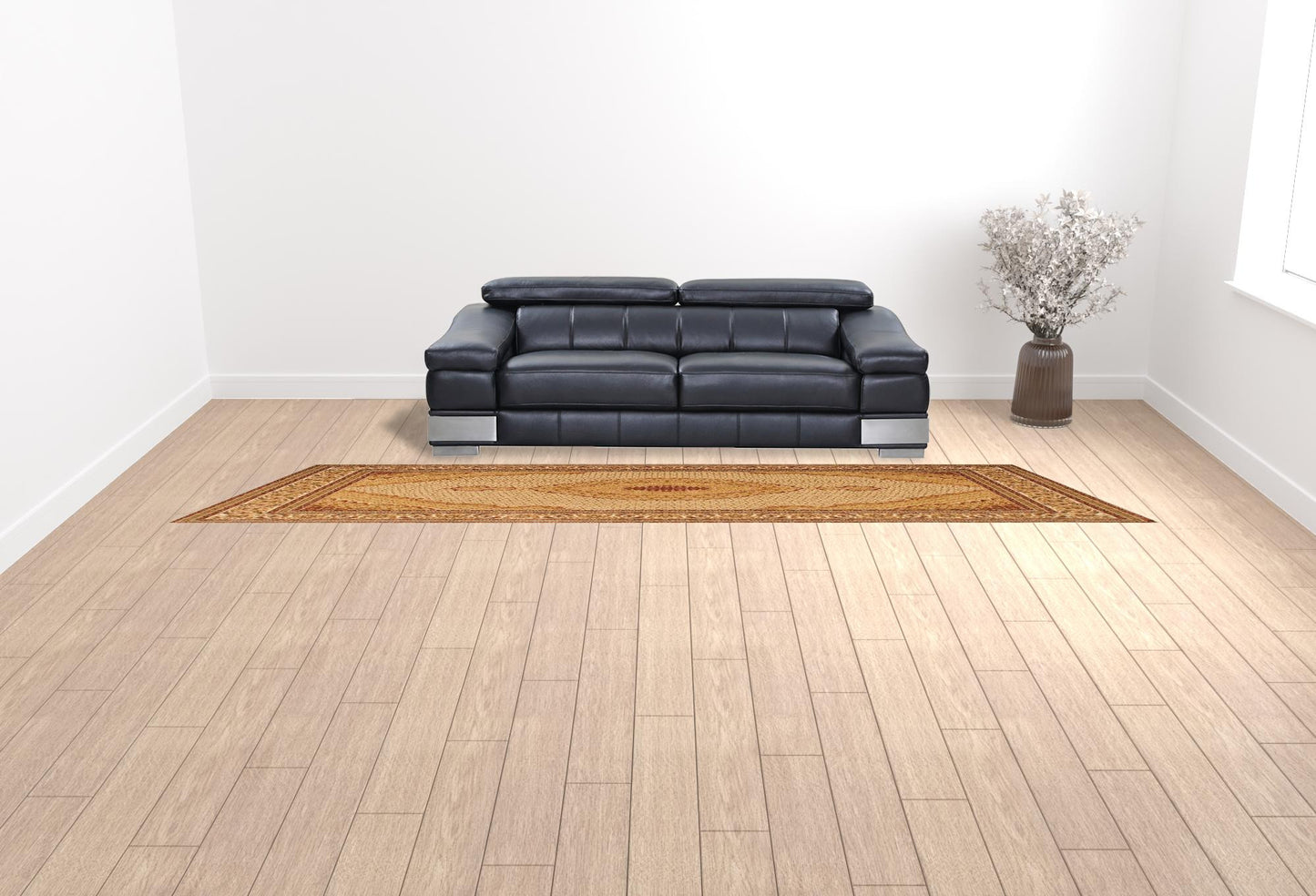 3' X 15' Cream Oriental Power Loom Stain Resistant Area Rug