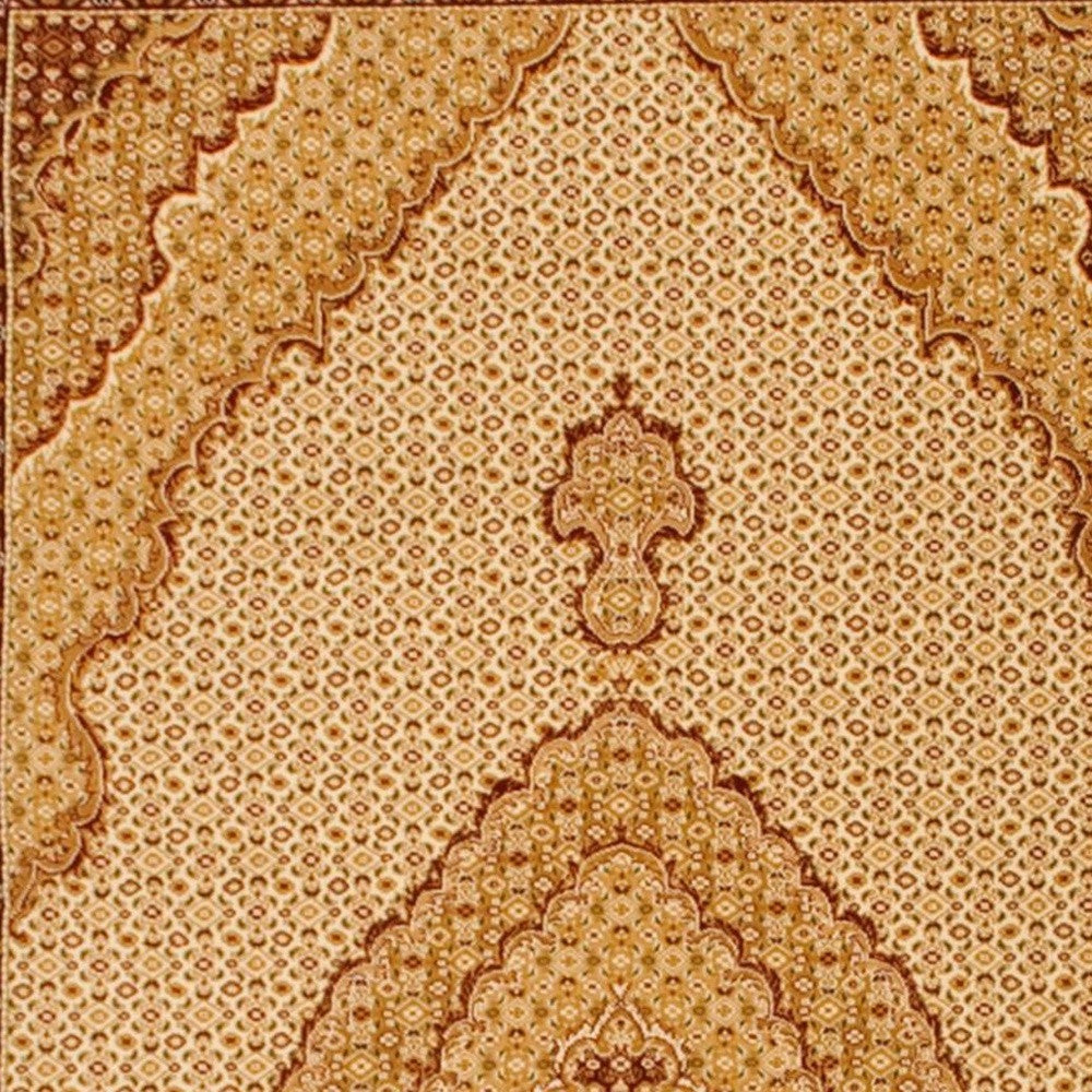 3' X 15' Cream Oriental Power Loom Stain Resistant Area Rug