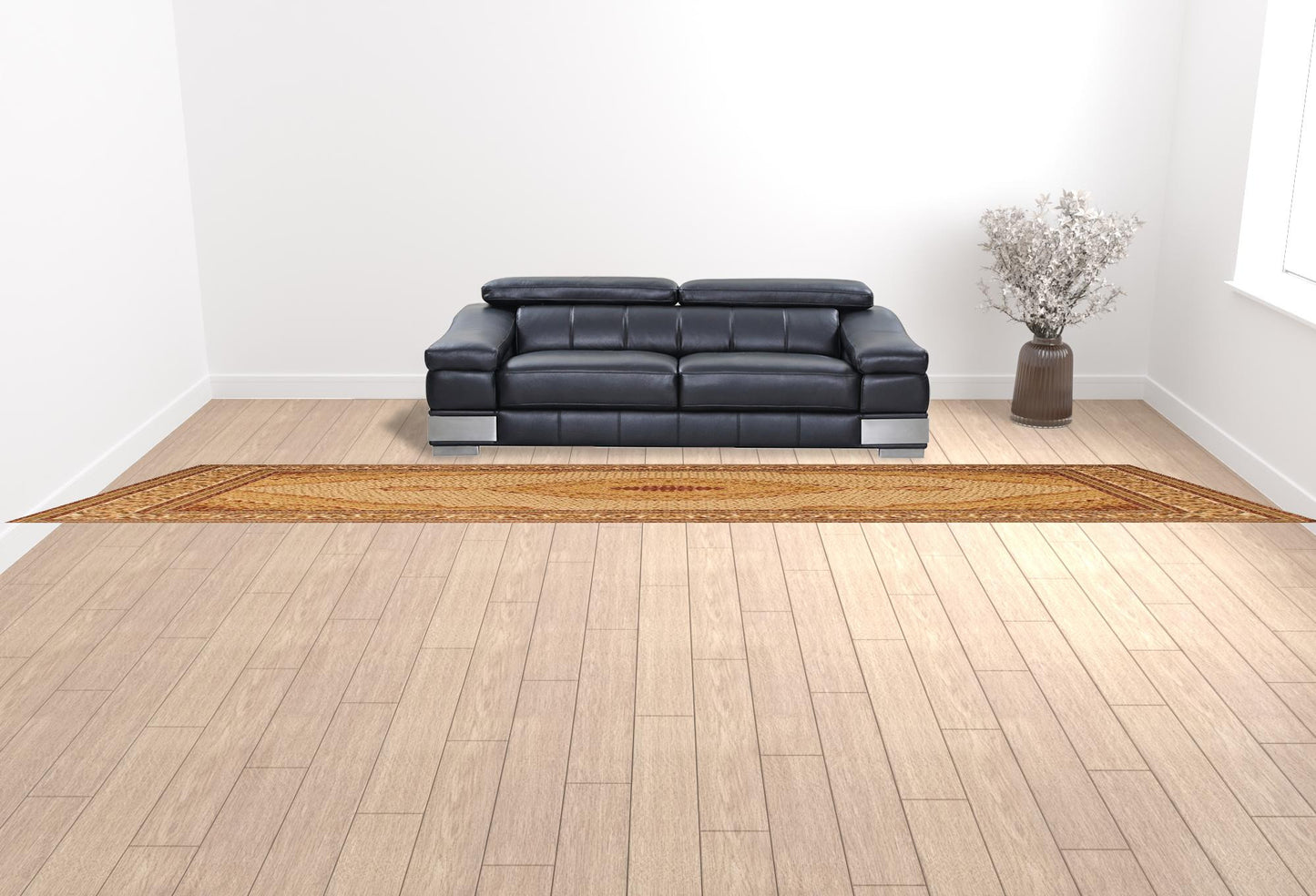 3' X 20' Cream Oriental Power Loom Stain Resistant Area Rug