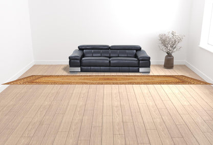 3' X 20' Cream Oriental Power Loom Stain Resistant Area Rug