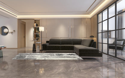 3' X 10' Grey Damask Power Loom Stain Resistant Area Rug