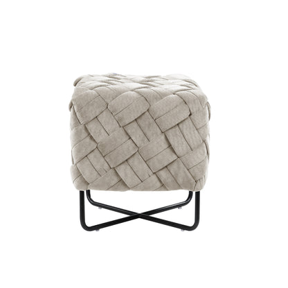 17" Cream Velvet And Black Cube Ottoman