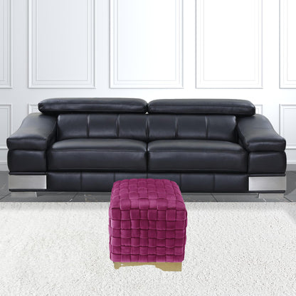 17" Fuchsia Velvet And Gold Ottoman