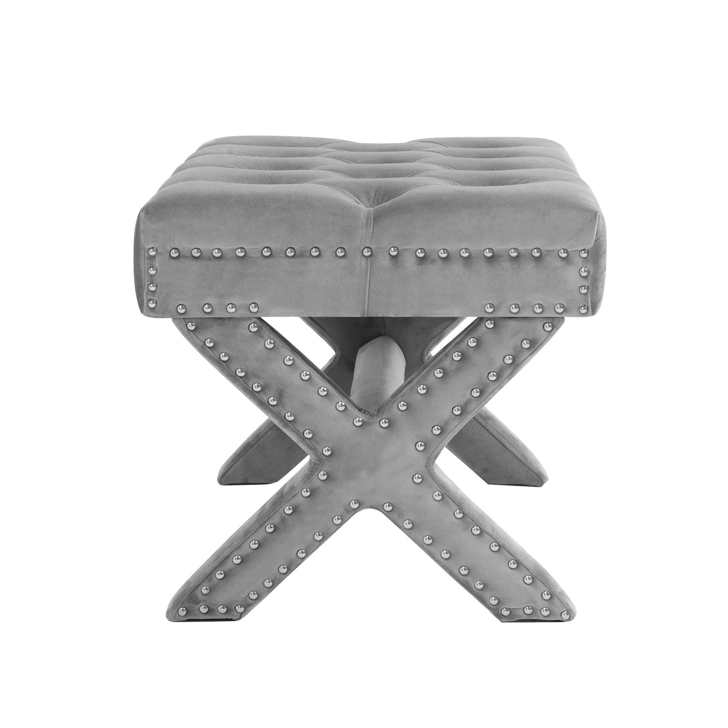 20" Light Gray Velvet Tufted Ottoman