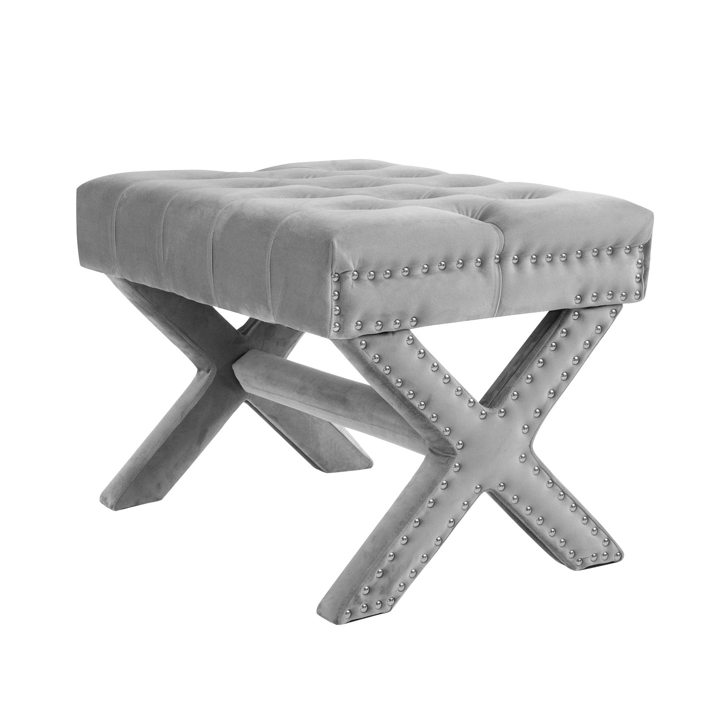 20" Light Gray Velvet Tufted Ottoman