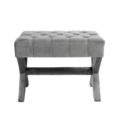 20" Light Gray Velvet Tufted Ottoman