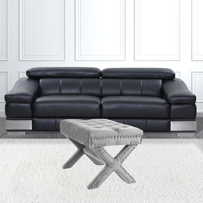 20" Light Gray Velvet Tufted Ottoman