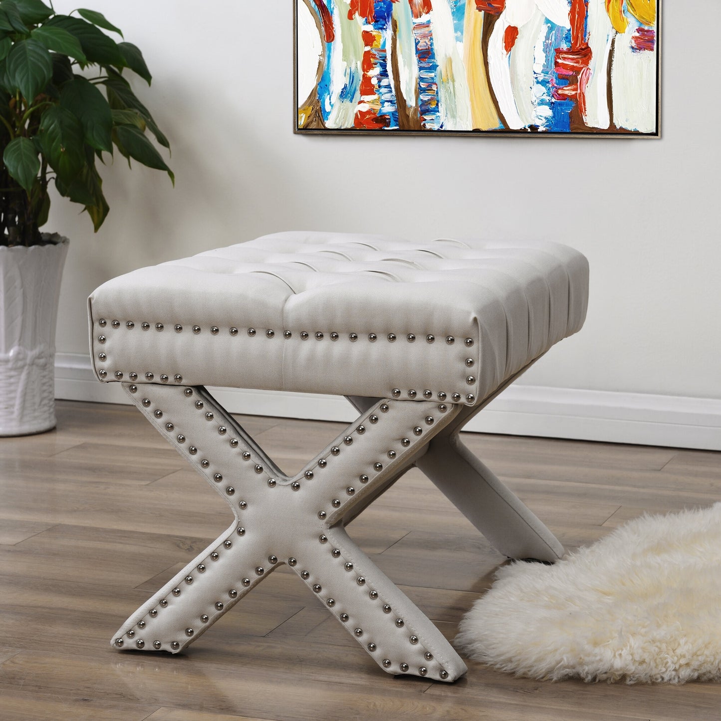 20" Light Gray Velvet Tufted Ottoman