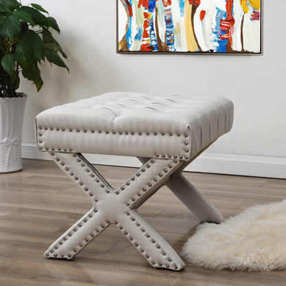 20" Light Gray Velvet Tufted Ottoman