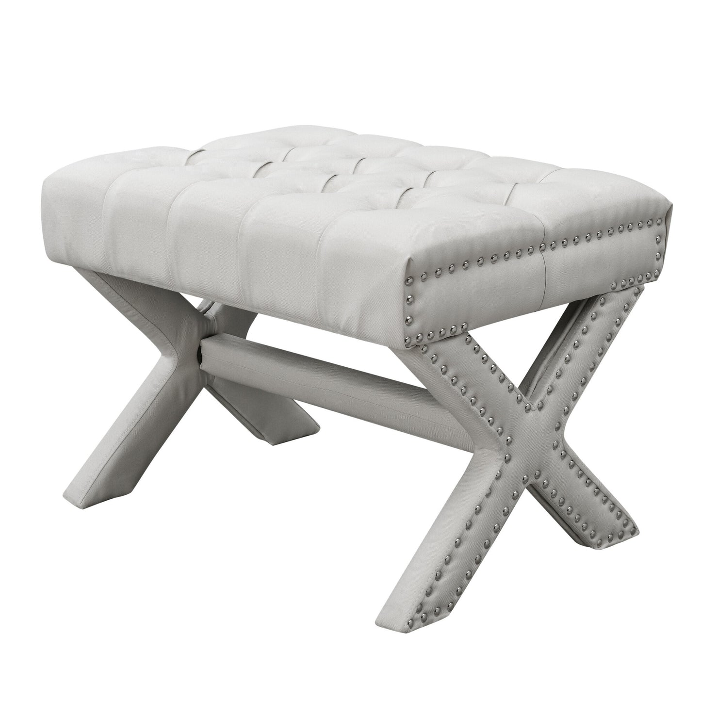 20" Light Gray Velvet Tufted Ottoman