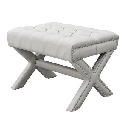 20" Light Gray Velvet Tufted Ottoman