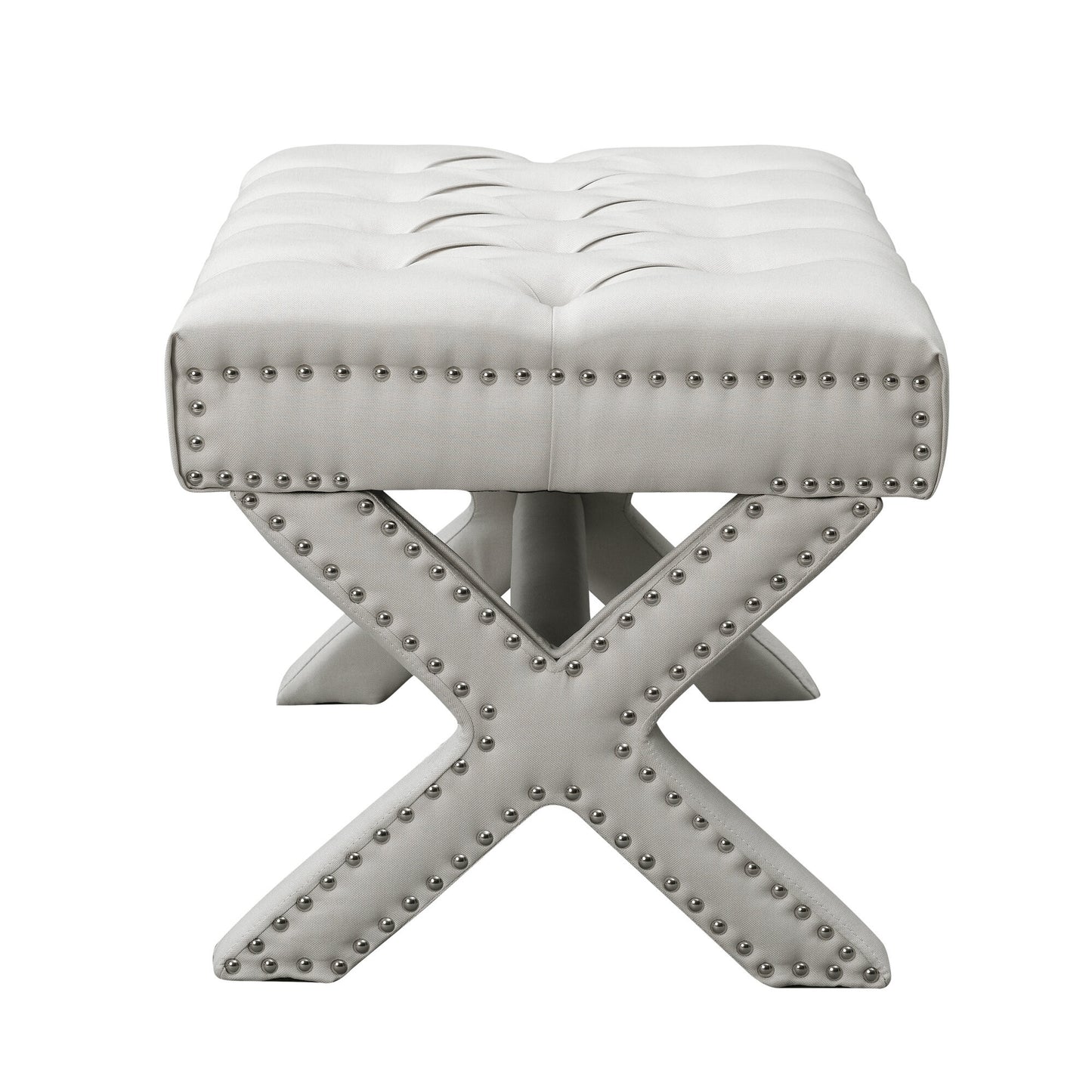 20" Light Gray Velvet Tufted Ottoman