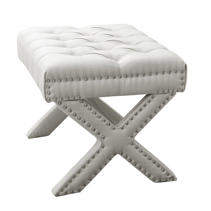 20" Light Gray Velvet Tufted Ottoman