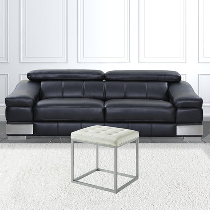 18" Cream Faux Leather And Gray Cube Ottoman