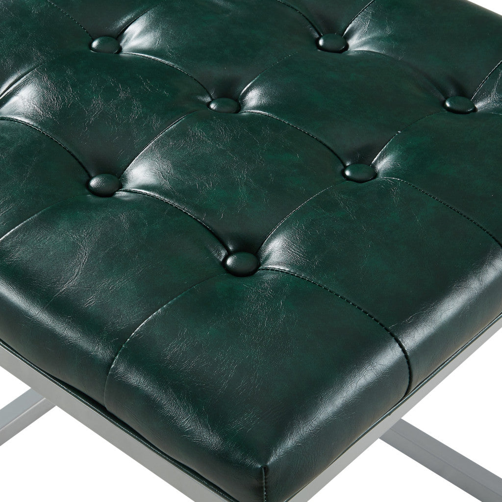 18" Cream Faux Leather And Gray Cube Ottoman