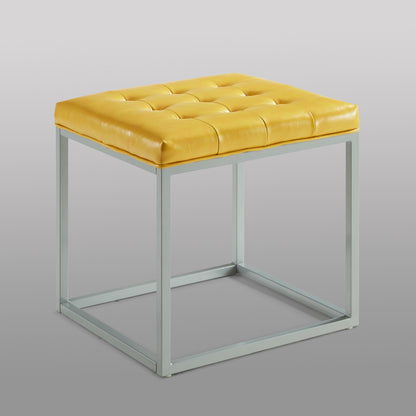 18" Cream Faux Leather And Gray Cube Ottoman