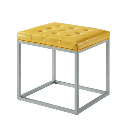 18" Cream Faux Leather And Gray Cube Ottoman