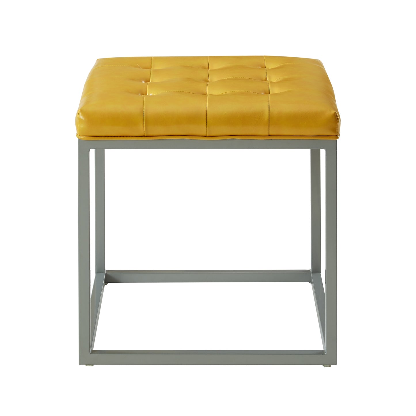 18" Cream Faux Leather And Gray Cube Ottoman