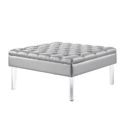 35" Espresso Faux Leather And Clear Cocktail Ottoman