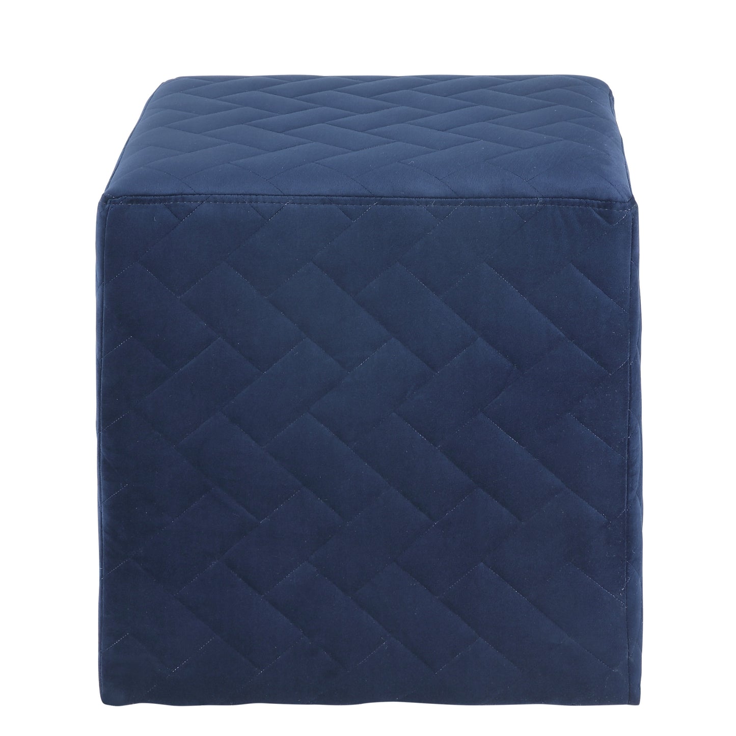 17" Navy Blue Velvet Quilted Cube Ottoman