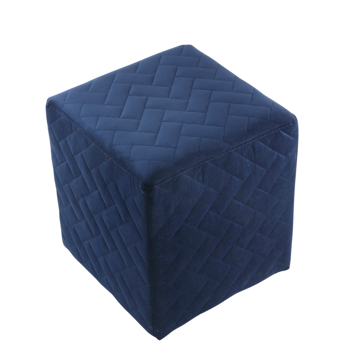 17" Navy Blue Velvet Quilted Cube Ottoman