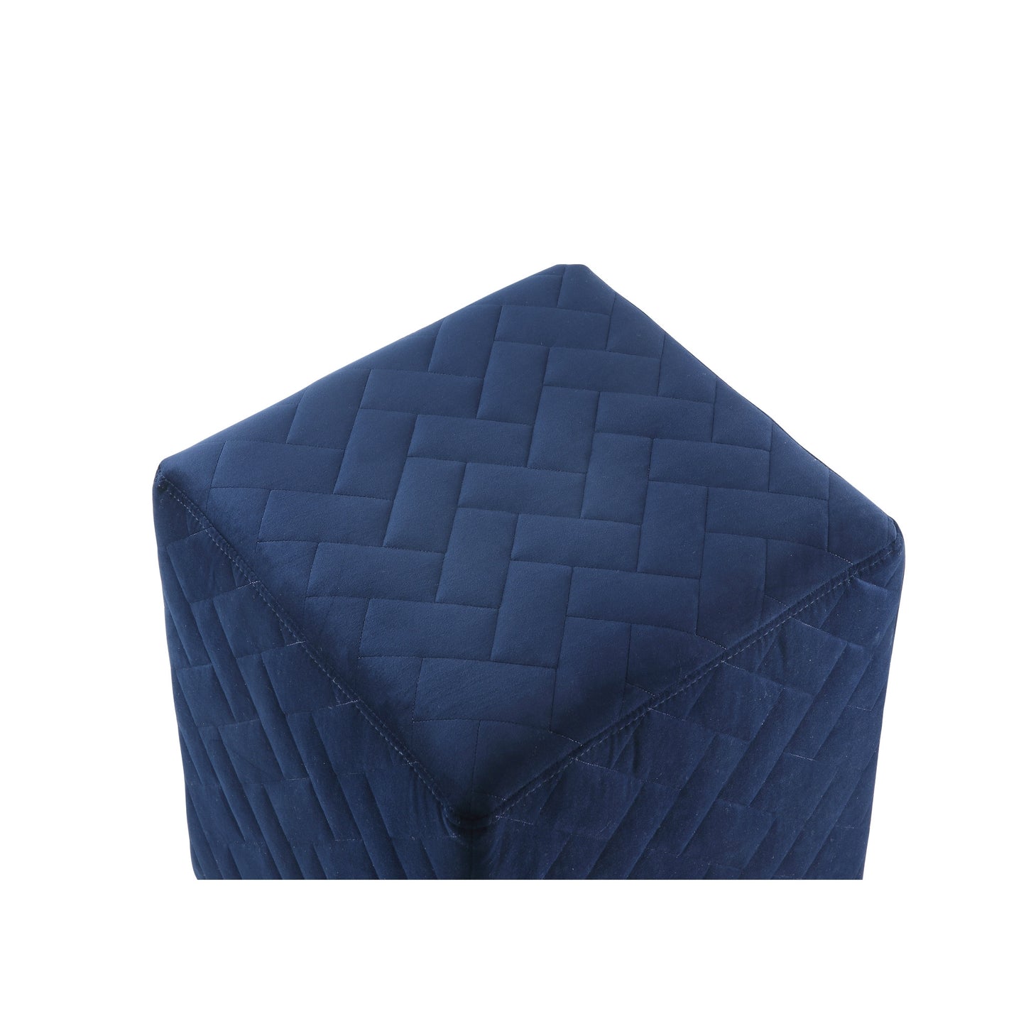 17" Navy Blue Velvet Quilted Cube Ottoman