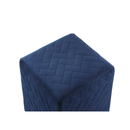 17" Navy Blue Velvet Quilted Cube Ottoman