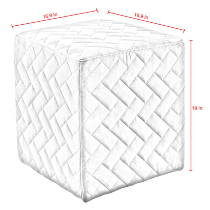 17" Navy Blue Velvet Quilted Cube Ottoman